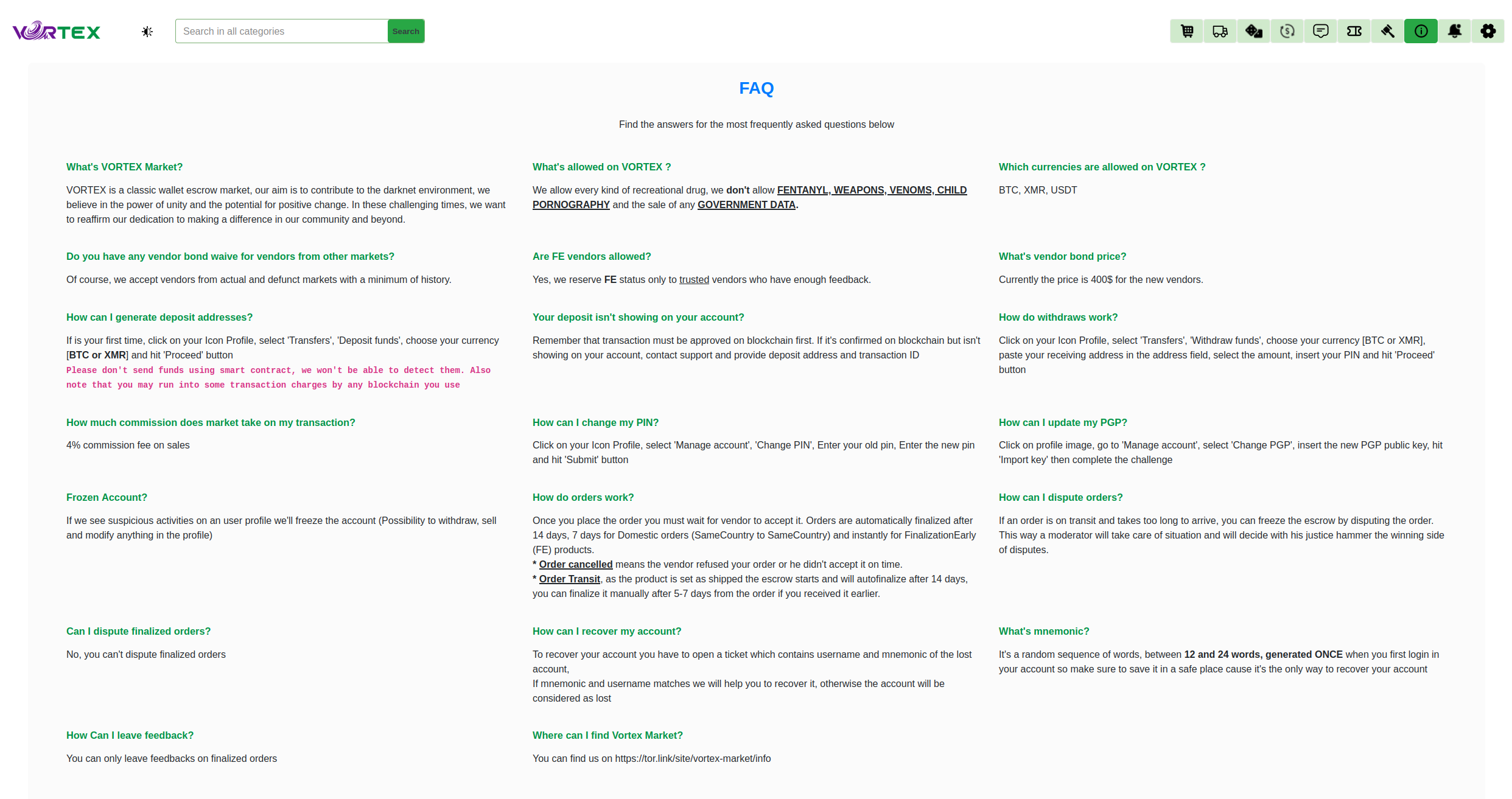 Vortex Market FAQ Illustration - User Support and Information